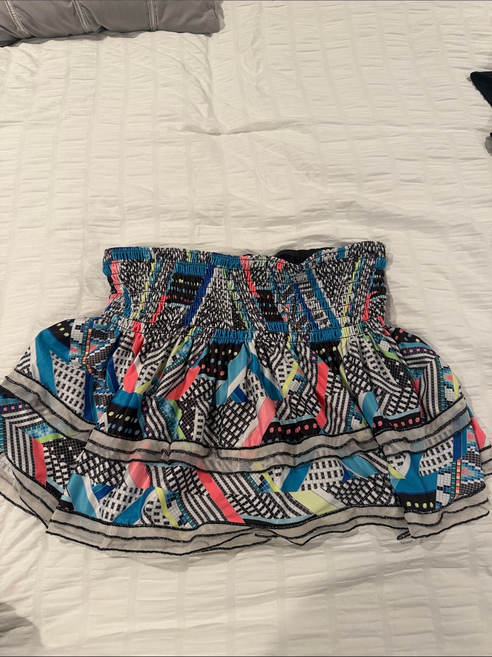 Tennis skirt- lucky in Love. Smocked Waist Multicolor Printed Women’s Skirt